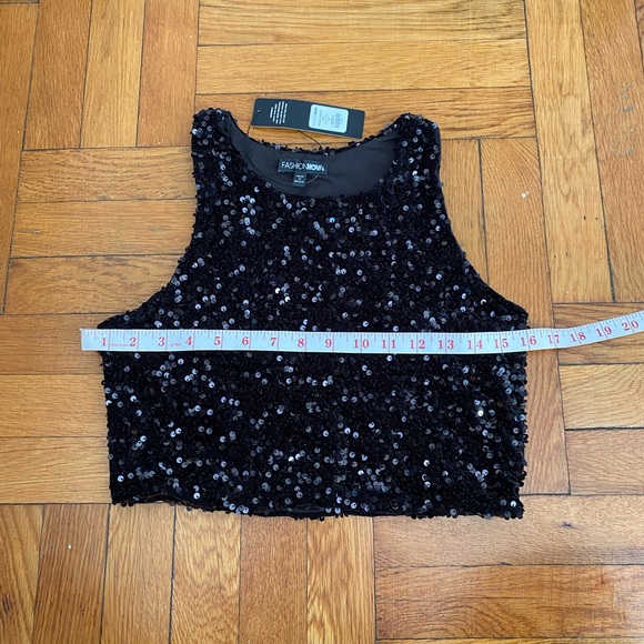 FASHION NOVA NWT Amore Black Sequin Top - Size L - Picture 7 of 9